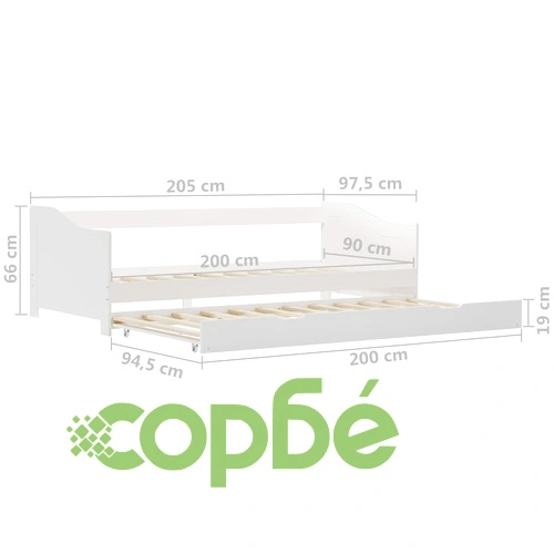 Рамка за легло разтегателен диван бяла борово дърво 90x200 см ➤ топ цена ➤ sorbe.bg