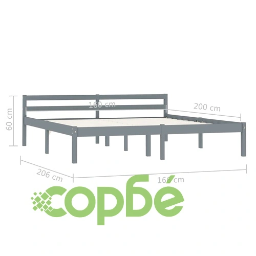 Рамка за легло, сива, бор масив, 160x200 см ➤ топ цена ➤ sorbe.bg