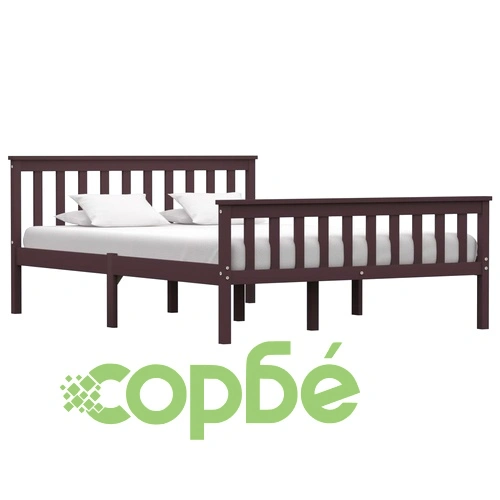 Рамка за легло, тъмнокафява, борово дърво масив, 140x200 см  ➤ топ цена ➤ sorbe.bg