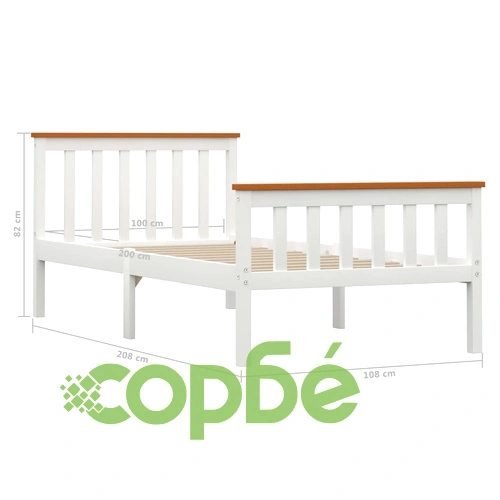 Рамка за легло, бяла, бор масив, 100х200 см  ➤ топ цена ➤ sorbe.bg