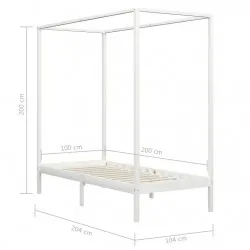 Рамка за легло с балдахин, бяла, бор масив, 100х200 см
