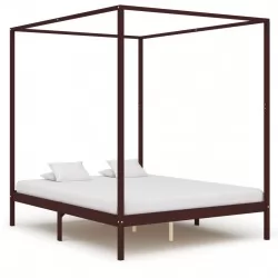 Рамка за легло с балдахин, тъмнокафява, бор масив, 180x200 см