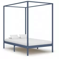 Рамка за легло с балдахин, сива, бор масив, 120х200 см