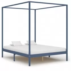 Рамка за легло с балдахин, сива, бор масив, 180х200 см