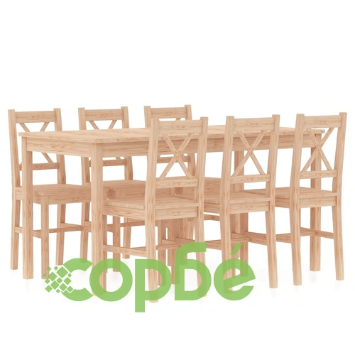 Трапезен комплект, 7 части, борова дървесина ➤ топ цена ➤ sorbe.bg