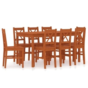 Трапезен комплект, 9 части, борова дървесина, меденокафяв