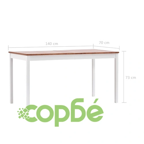 Трапезен комплект, 9 части, борова дървесина, бяло и кафяво ➤ топ цена ➤ sorbe.bg