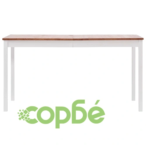 Трапезен комплект, 9 части, борова дървесина, бяло и кафяво ➤ топ цена ➤ sorbe.bg