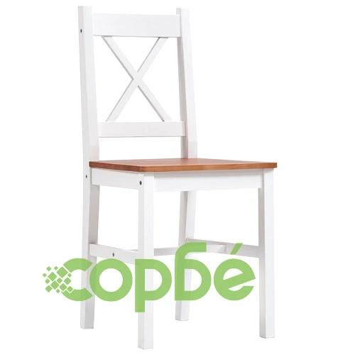 Трапезен комплект, 9 части, борова дървесина, бяло и кафяво ➤ топ цена ➤ sorbe.bg