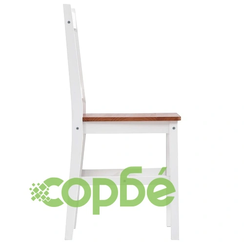 Трапезен комплект, 9 части, борова дървесина, бяло и кафяво ➤ топ цена ➤ sorbe.bg