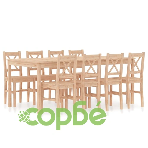 Трапезен комплект, 9 части, борова дървесина ➤ топ цена ➤ sorbe.bg