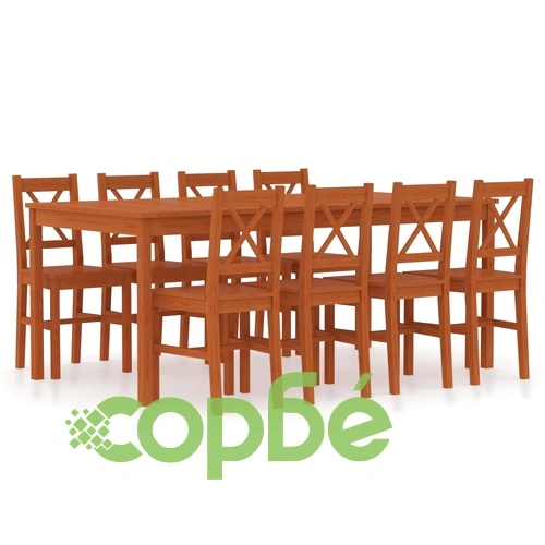 Трапезен комплект, 9 части, борова дървесина, меденокафяв ➤ топ цена ➤ sorbe.bg