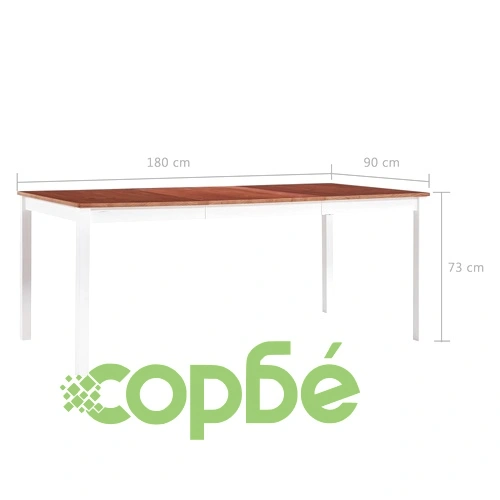 Трапезен комплект, 9 части, борова дървесина, бяло и кафяво ➤ топ цена ➤ sorbe.bg