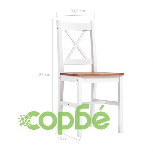 Трапезен комплект, 9 части, борова дървесина, бяло и кафяво ➤ топ цена ➤ sorbe.bg