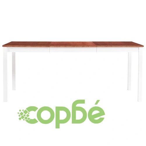 Трапезен комплект, 9 части, борова дървесина, бяло и кафяво ➤ топ цена ➤ sorbe.bg