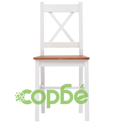 Трапезен комплект, 9 части, борова дървесина, бяло и кафяво ➤ топ цена ➤ sorbe.bg