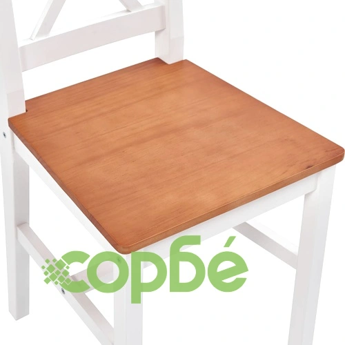 Трапезен комплект, 9 части, борова дървесина, бяло и кафяво ➤ топ цена ➤ sorbe.bg