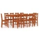 Трапезен комплект, 11 части, борова дървесина, меденокафяв