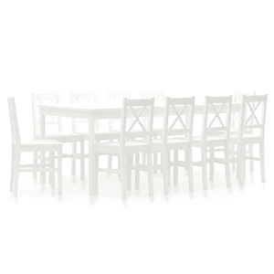 Трапезен комплект, 11 части, борова дървесина, бял
