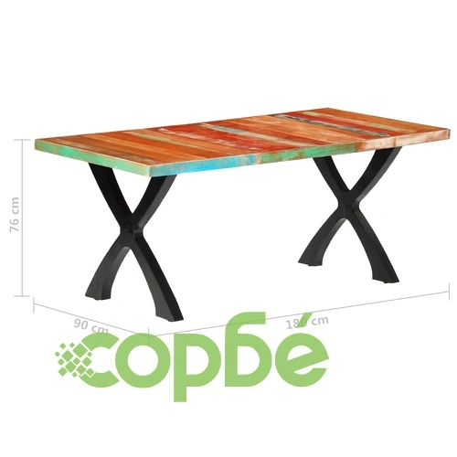 Трапезна маса, 180x90x76 см, регенерирано дърво масив ➤ топ цена ➤ sorbe.bg