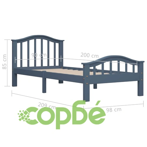 Рамка за легло, сива, бор масив, 90х200 см ➤ топ цена ➤ sorbe.bg