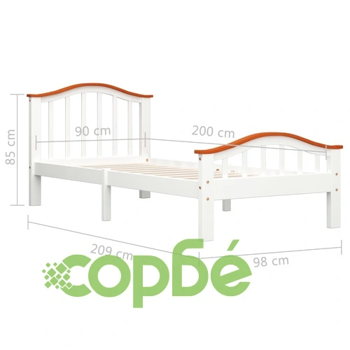 Рамка за легло, бяло и дъб, борово дърво масив, 90x200 cм ➤ топ цена ➤ sorbe.bg