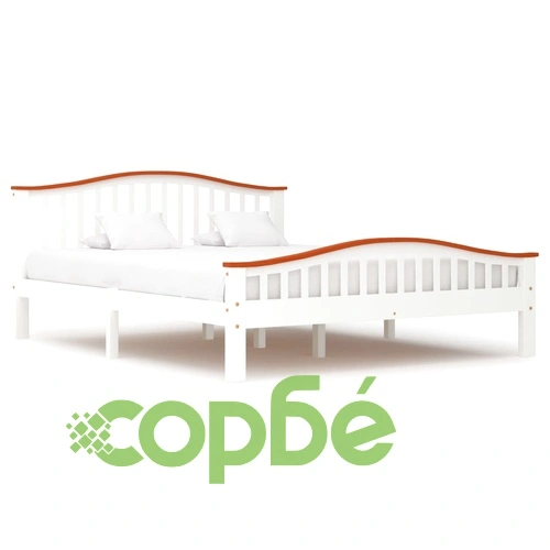 Рамка за легло, бяло и дъб, борово дърво масив, 160x200 cм ➤ топ цена ➤ sorbe.bg