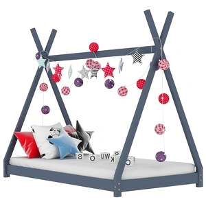 Рамка за детско легло, сива, бор масив, 80x160 см