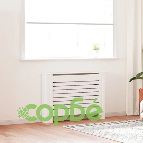 Параван за радиатор, бял, 112x19x81,5 см, МДФ ➤ топ цена ➤ sorbe.bg
