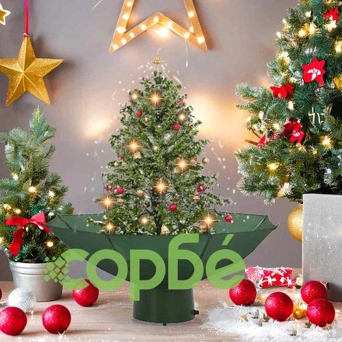 Коледна елха с валящ сняг и основа от чадър, зелена, 75 см ➤ топ цена ➤ sorbe.bg