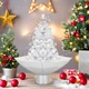 Коледна елха с валящ сняг и основа от чадър, бяла, 75 см