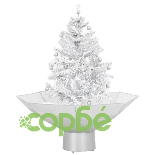 Коледна елха с валящ сняг и основа от чадър, бяла, 75 см ➤ топ цена ➤ sorbe.bg