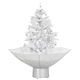Коледна елха с валящ сняг и основа от чадър, бяла, 75 см