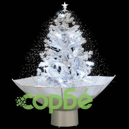 Коледна елха с валящ сняг и основа от чадър, бяла, 75 см ➤ топ цена ➤ sorbe.bg