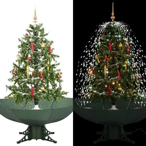 Коледна елха с валящ сняг и основа от чадър, зелена, 140 см