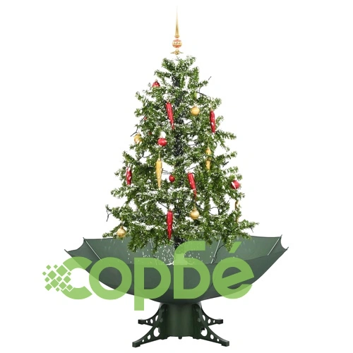 Коледна елха с валящ сняг и основа от чадър, зелена, 140 см ➤ топ цена ➤ sorbe.bg