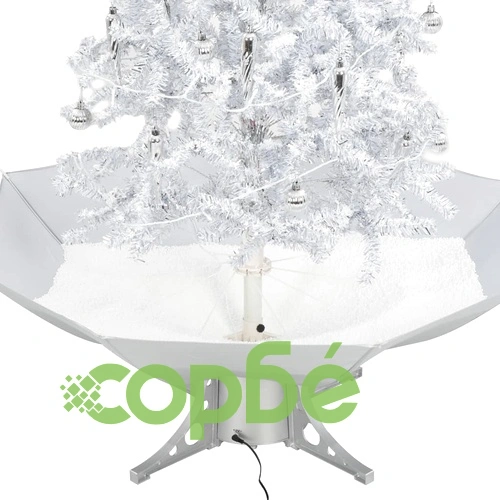 Коледна елха с валящ сняг и основа от чадър, бяла, 140 см ➤ топ цена ➤ sorbe.bg