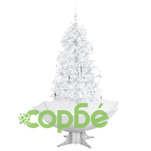 Коледна елха с валящ сняг и основа от чадър, бяла, 170 см ➤ топ цена ➤ sorbe.bg