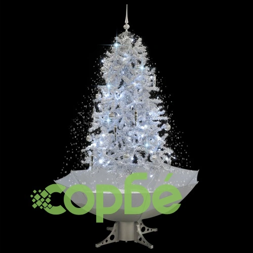 Коледна елха с валящ сняг и основа от чадър, бяла, 170 см ➤ топ цена ➤ sorbe.bg