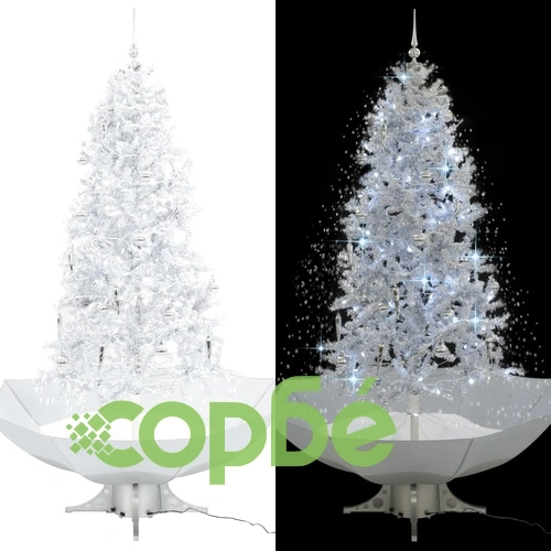 Коледна елха с валящ сняг и основа от чадър, бяла, 190 см ➤ топ цена ➤ sorbe.bg