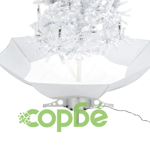 Коледна елха с валящ сняг и основа от чадър, бяла, 190 см ➤ топ цена ➤ sorbe.bg