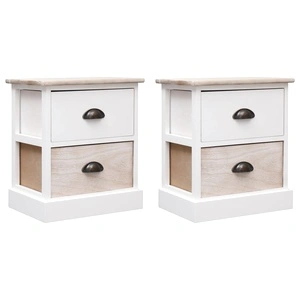 Нощни шкафчета 2 бр бял и естествен цвят 38x28x45 см пауловния