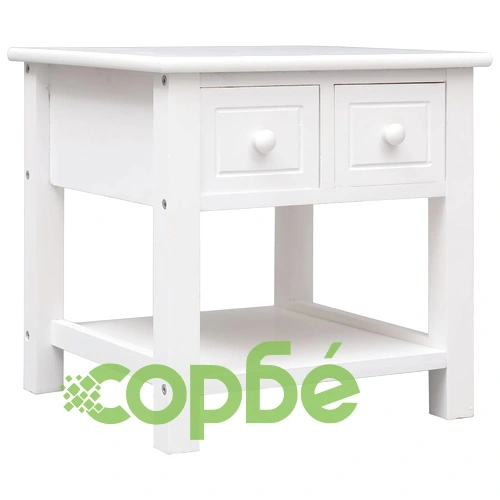 Странична маса, бяла, 40x40x40 см, дърво от пауловния ➤ топ цена ➤ sorbe.bg