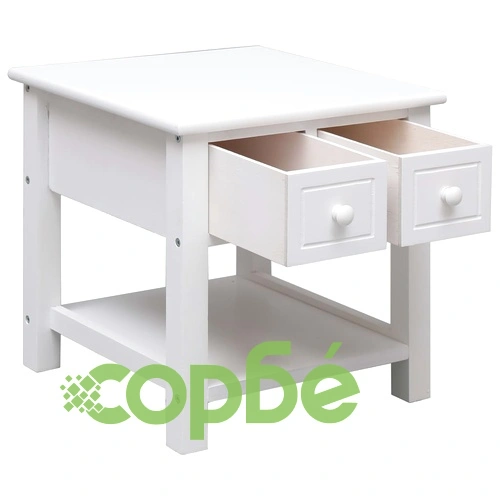 Странична маса, бяла, 40x40x40 см, дърво от пауловния ➤ топ цена ➤ sorbe.bg