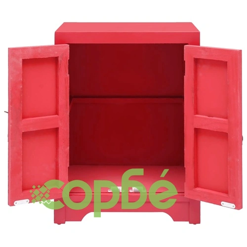 Нощно шкафче, червено, 38x28x52 см, дърво от пауловния ➤ топ цена ➤ sorbe.bg