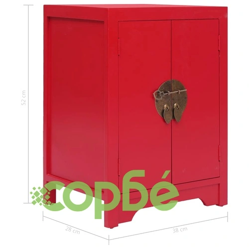 Нощно шкафче, червено, 38x28x52 см, дърво от пауловния ➤ топ цена ➤ sorbe.bg