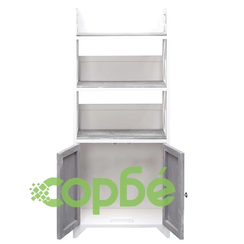 Шкаф за баня, бяло и сиво, 46x24x116 см, дърво пауловния ➤ топ цена ➤ sorbe.bg