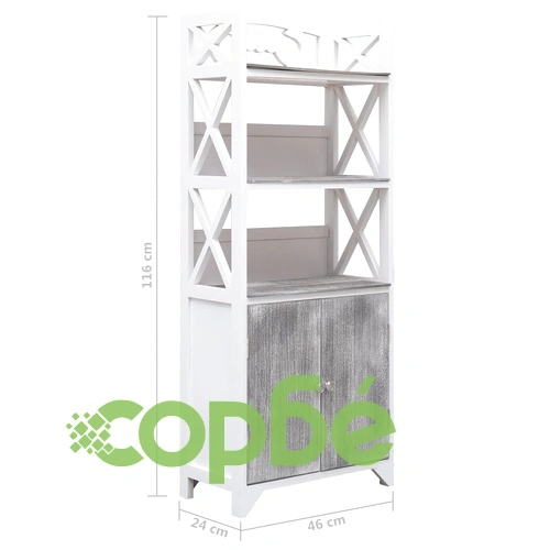 Шкаф за баня, бяло и сиво, 46x24x116 см, дърво пауловния ➤ топ цена ➤ sorbe.bg