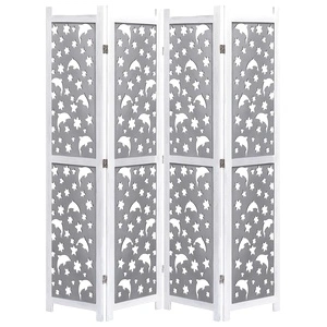 Параван за стая, 4 панела, сив, 140x165 cм, масивна дървесина
