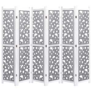 Параван за стая, 6 панела, сив, 210x165 cм, масивна дървесина